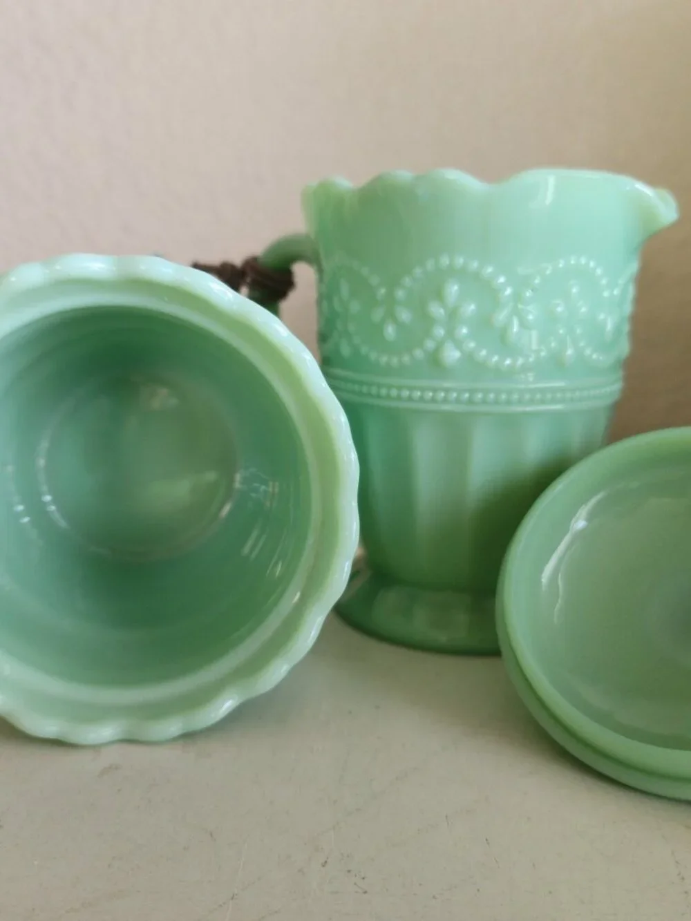 Pioneer Woman TIMELESS BEAUTY Jadeite Jadite Green Glass Sugar Creamer NEW NWT